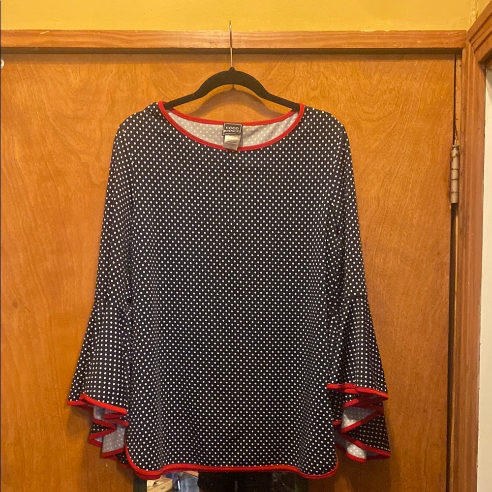 Coco Bianco Blue and White Bell Sleeve Blouse Relaxed Fit